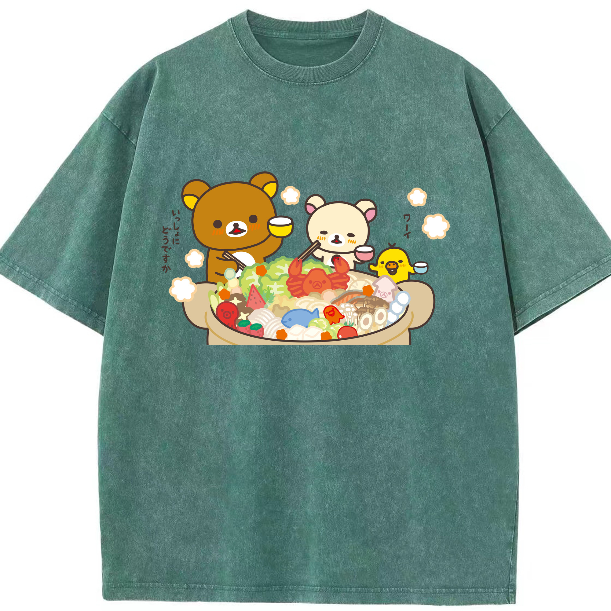 （画像用） リラックマ リラックマ キイロイトリ Rilakkuma Korilakkuma Kiiroitori 綿100% ヴィンテージ風 半袖Tシャツ（フロントプリント）
